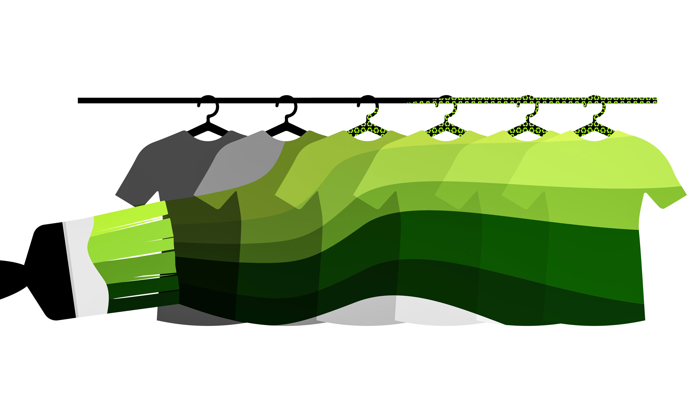 Un pinceau qui est en train de peindre des t-shirts sur des cintres.