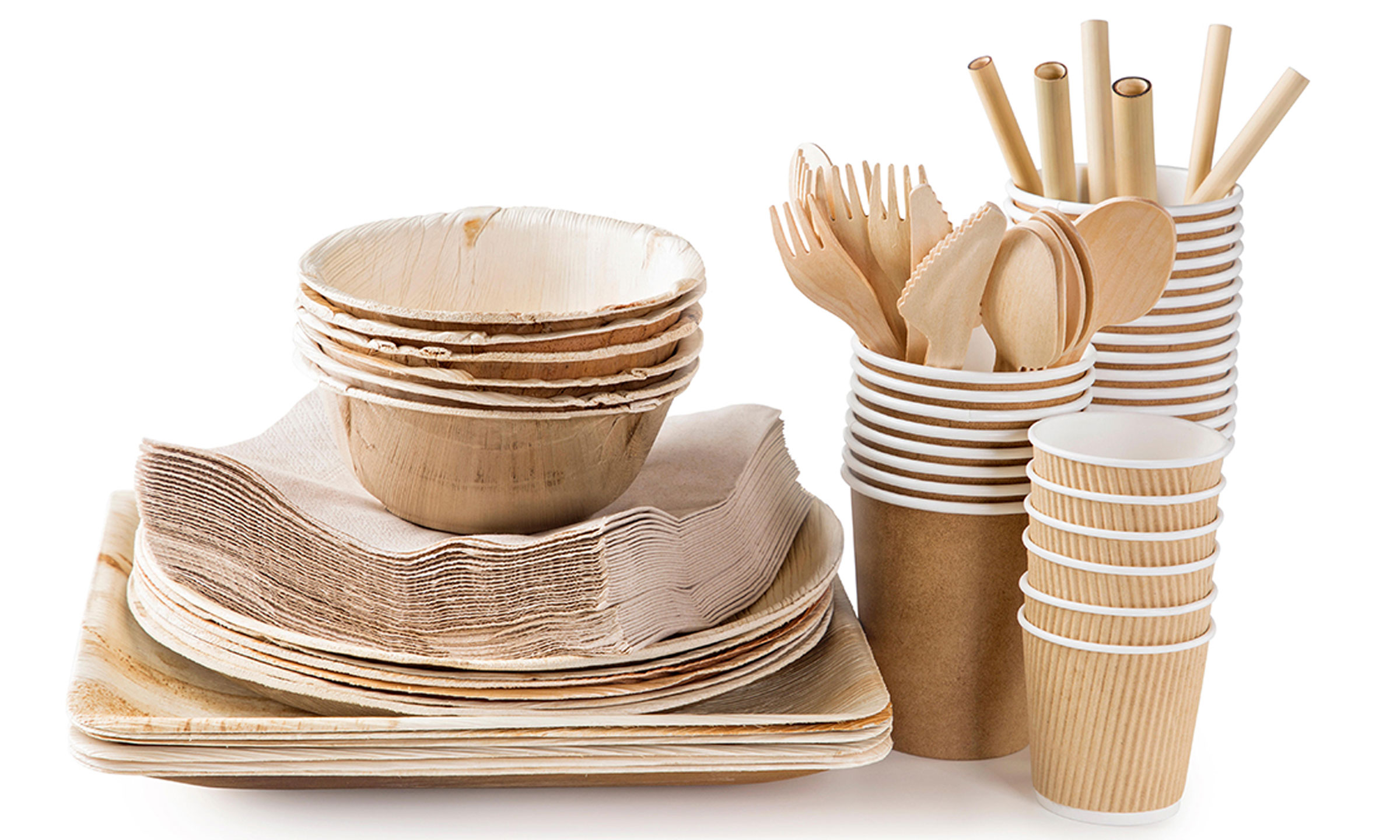 Un assortiment de vaisselle jetable.